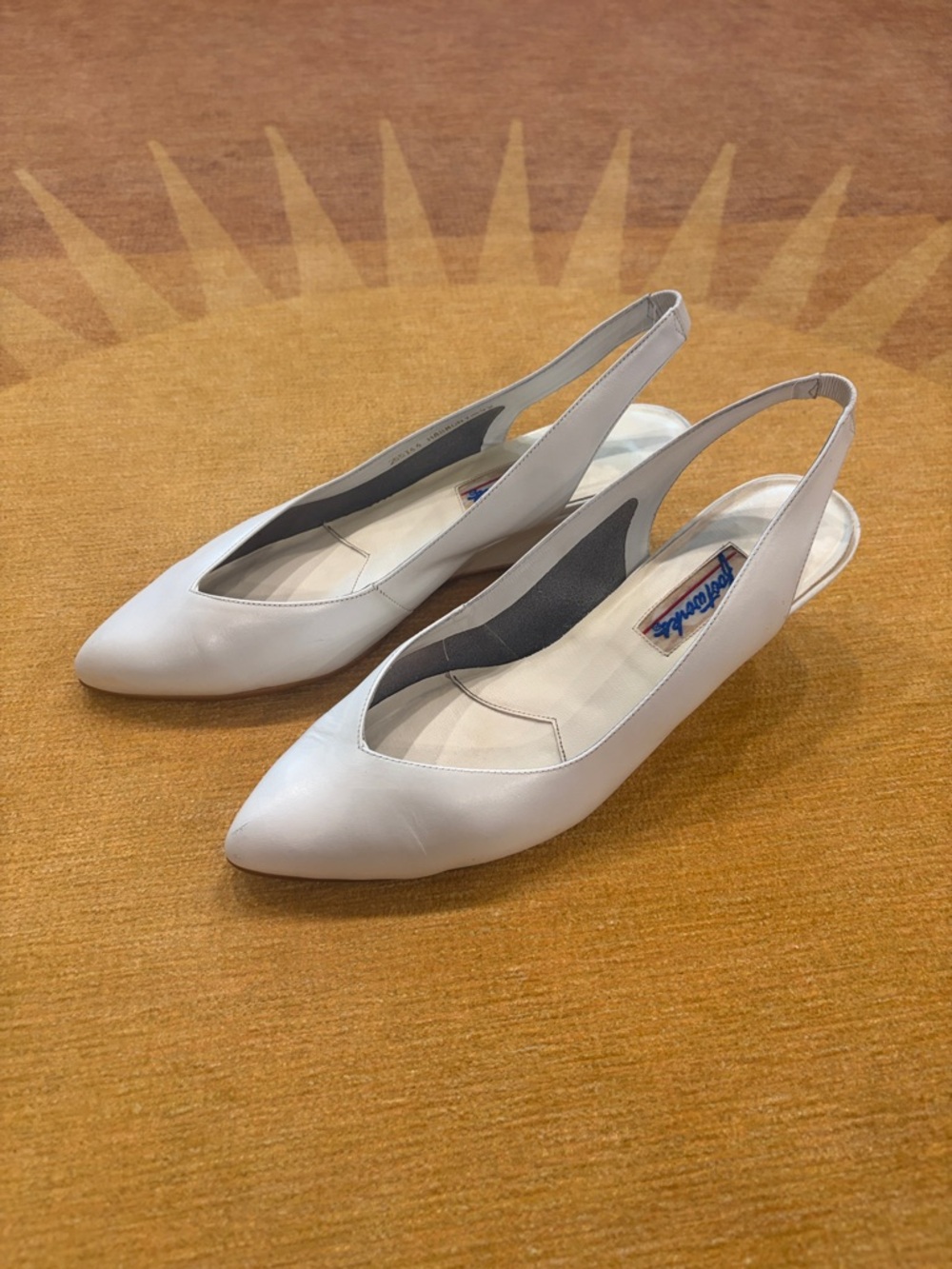 Footworks Vintage White Leather Pointed Slingback Heels
